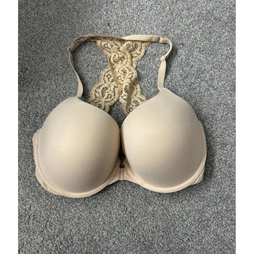 Victoria's Secret Perfect Shape Lace Racerback Front Close Bra Beige 34DDD